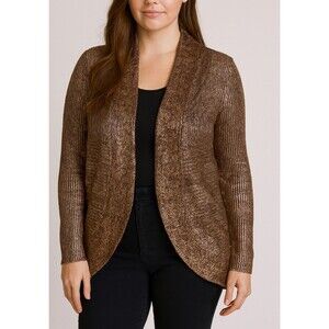 Chico's ribbed cardigan gold metallic long sleeve open front SZ 1 (SM)